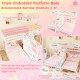 Triple bunk bed in white with storage staircase, featuring guardrails for safety, ideal for kids and teens.