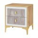 Nightstand with 2 pull-out drawers, elegant marble motifs, and gold metal legs, perfect for bedroom or living room use.