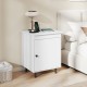 Mid-century nightstand with a door, white finish, ample storage, and metal legs, perfect for living rooms or bedrooms.