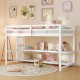 Twin size loft bed in white featuring a cozy reading nook under the bed and spacious storage shelves for organization.