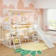 Twin over twin house bunk bed in white, featuring a smooth slide and integrated ladder for easy access and fun playtime.