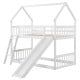 Twin over twin house bunk bed in white with slide and ladder, perfect for kids' play and sleep space.