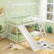 Twin over twin house bunk bed in white with a fun slide and integrated ladder, ideal for imaginative children's rooms.