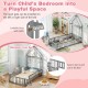 Twin size house floor bed in gray with house-shaped headboard, low-to-ground design for easy access and secure.