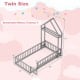 Twin size house floor bed in gray with house-shaped headboard, low-to-ground design, and secure guardrails for kids.