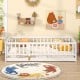 Twin size floor bed with high fence and door, crafted from sturdy pine wood, perfect for kids' sleeping and play area.