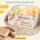 Twin size floor bed in white with high fence and door, crafted from sturdy pine wood for safety and durability.