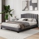Modern upholstered queen bed frame with adjustable tufted headboard, featuring a stylish gray finish and sturdy support.