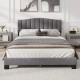 Modern upholstered queen bed frame with adjustable tufted headboard, featuring a sturdy design and no box spring needed.
