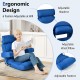 Adjustable folding sofa chair in blue with ergonomic design, featuring adjustable headrest, waist pillow, and footrest.