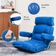 Adjustable folding sofa chair in blue with flip-up armrests, breathable fabric, and soft cushion for maximum comfort.