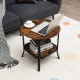 Round 2-tier side table with rustic brown MDF top and black steel frame, perfect for living room or nightstand use.