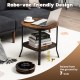 Round 2-tier side table with rustic brown MDF top and black steel frame, ideal for living room or nightstand use.