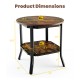 Round 2-tier end table with rustic brown MDF top and black steel frame, perfect for living room storage and decor.