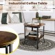 Close-up view of the round 2-tier end table showcasing the MDF surface and steel frame, ideal for stylish living room.