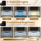 TV stand with 3-color LED lights, adjustable shelves, and USB ports, perfect for 65-inch TVs in a living room setting.