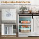 Adjustable side shelves with suction pads for stability on a white TV stand, perfect for flexible storage in living.