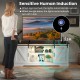 White TV stand for 65-inch TVs featuring sensitive human induction lights and adjustable shelves for flexible storage.