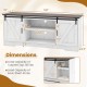 TV stand for 65 inch TVs in white with adjustable shelves, LED lights, and sliding doors for living room organization.