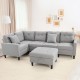 L-shaped gray sectional corner sofa set with removable storage ottoman, ideal for comfortable relaxation and versatile.