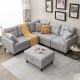 L-shaped gray sectional sofa set with removable storage ottoman, featuring thick cushions for comfort and ergonomic.