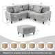 L-shaped gray sectional sofa set with storage ottoman, featuring ergonomic design and thick cushions for comfort.