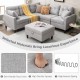 L-shaped gray sectional sofa set with storage ottoman, featuring thick cushions and ergonomic design for comfort.