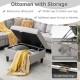 Gray storage ottoman with a convenient handle and durable metal hinge, perfect for organizing toys or blankets.