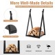 Triangle firewood rack with heavy-duty steel frame, raised base, and U-shaped connections for indoor and outdoor use.