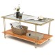 Rectangle glass coffee table with gold steel frame, featuring a 2-tier design for extra storage in modern living spaces.