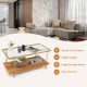 Rectangle glass coffee table with white faux marble top and gold steel frame, featuring 2 tiers for extra storage space.