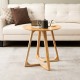 24-inch round end table made of rubber wood with V-shaped legs, featuring a natural finish for farmhouse style.