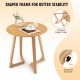 24-inch round end table with V-shaped support legs, made of rubber wood, featuring adjustable foot pads for stability.