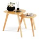 Set of 2 triangle coffee tables in natural rubber wood, ideal for living room or home office with protective edges.