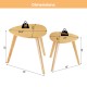 Dimensions of a set of 2 triangle modern coffee tables made of natural rubber wood, suitable for living room use.