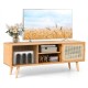 Modern TV stand in natural bamboo with rattan sliding doors and adjustable shelves, perfect for stylish living rooms.