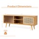 Modern TV stand dimensions with natural bamboo, rattan sliding doors, and adjustable shelf for stylish storage.