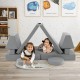 Kids playing on a gray 8-piece modular play couch sofa set, promoting creativity and imagination in a fun environment.
