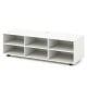 White TV stand with 6 storage compartments, suitable for TVs up to 55 inches, featuring cable management and adjustable.