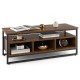 Rustic brown coffee table with elegant wood grain, featuring a sturdy metal frame and convenient open shelf for storage.