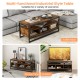 3-tier industrial style coffee table in rustic brown with open shelf and storage cubbies for versatile use in any room.