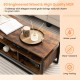 3-tier industrial style coffee table in rustic brown with open shelf and storage cubbies for versatile room use.