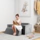 Kids modular play sofa in gray with detachable cover, perfect for playrooms and bedrooms, promoting creativity and.