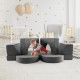 Kids modular play sofa in gray, featuring 8 pieces for creative combinations, soft suede material, and safe rounded.
