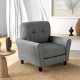 Gray modern upholstered accent chair with rubber wood legs, featuring a detachable back cushion and mid-century design.