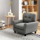 Gray modern upholstered accent chair with rubber wood legs, featuring a detachable back cushion, ideal for living room.