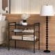Industrial entryway table in rustic brown with removable mesh shelf, perfect for organizing diverse items in style.