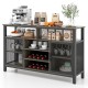 Buffet sideboard with gray finish, wine racks, glass holders, and spacious tabletop for stylish storage and display.