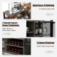 Buffet sideboard with spacious gray tabletop, 8-bottle wine racks, and metal mesh door cabinets for stylish storage.
