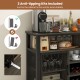 Buffet sideboard with anti-tipping kit, gray finish, wine racks, and metal mesh doors for stylish storage and stability.
